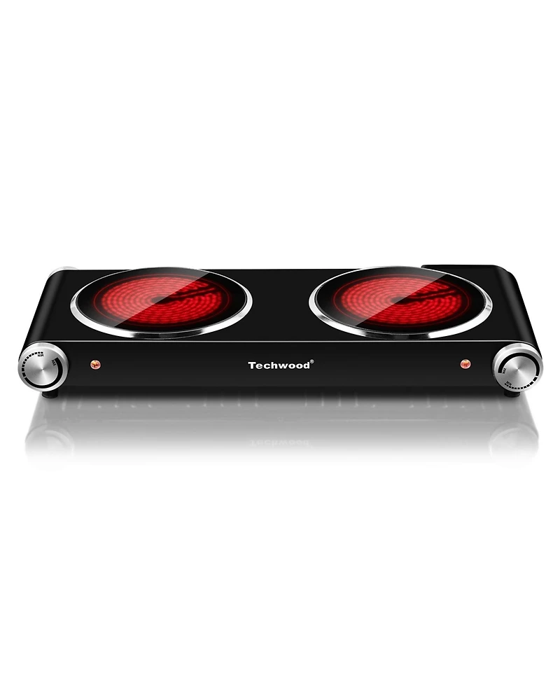Techwood 1800W Electric Cooktop Dual Control Infrared Ceramic with Handles Double Burner for Kitchen, Dorm, and Camping