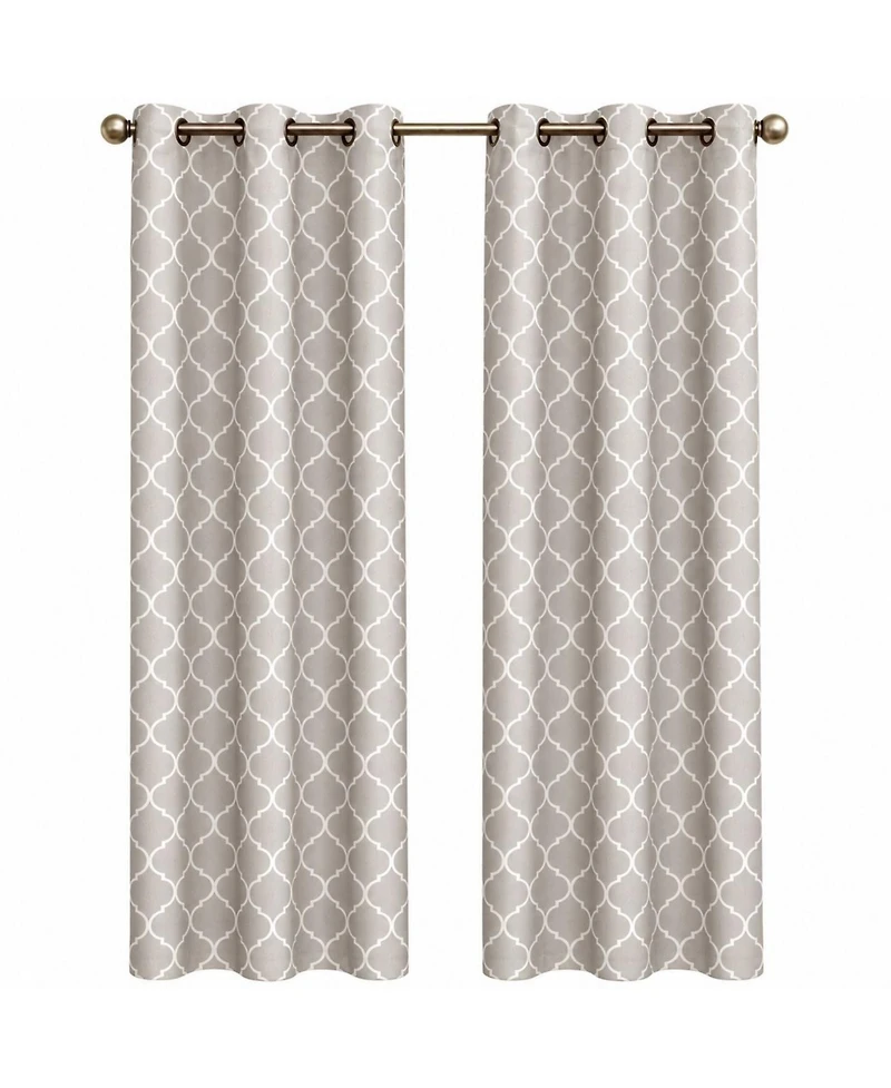 Kate Aurora Gray & White Lattice Clover Ultra Luxurious Window Curtains
