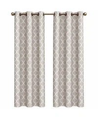 Kate Aurora Gray & White Lattice Clover Ultra Luxurious Window Curtains
