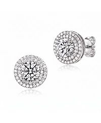 Cubic Zirconia Sterling Silver round Haloed Stud Earrings
