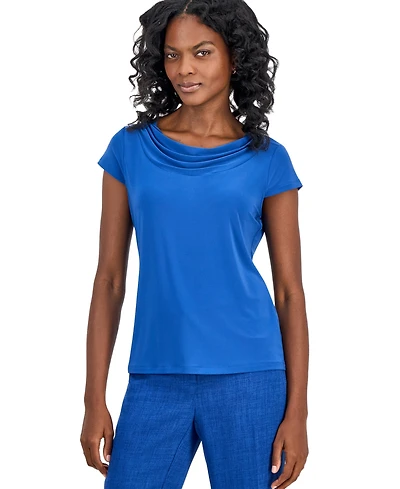 Kasper Women's Cowl-Neck Cap-Sleeve Blouse