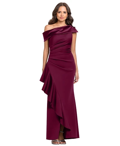 Betsy & Adam Petite Asymmetrical One-Shoulder Ruffle Gown Dress