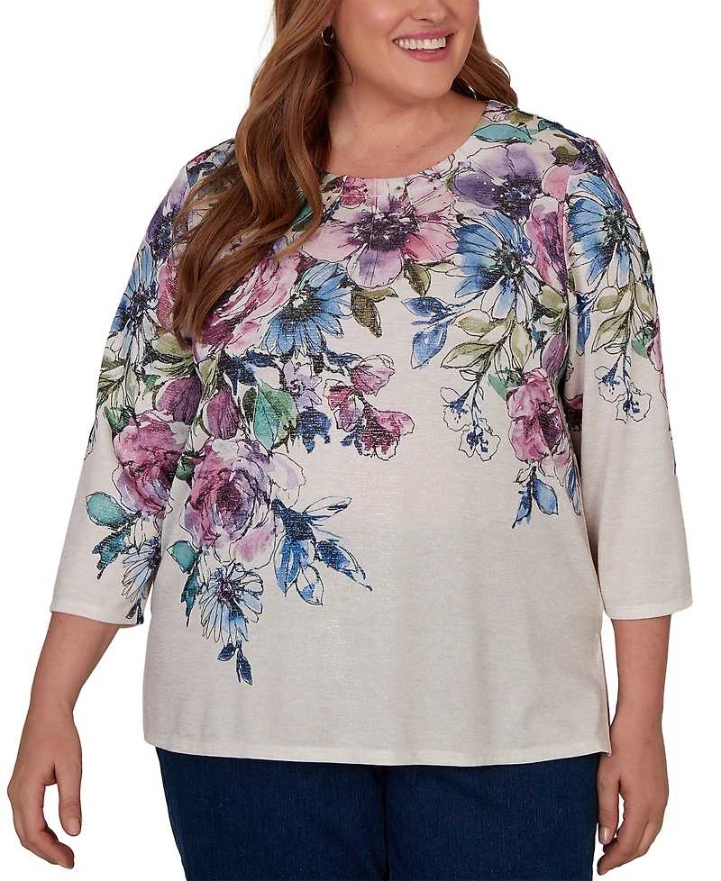 Alfred Dunner Plus Falling Roses Knit Top