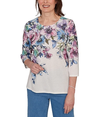 Alfred Dunner Petite Falling Roses Knit Top