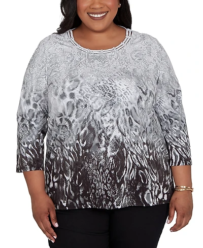 Alfred Dunner Plus Mono Ombre Animal Print Top