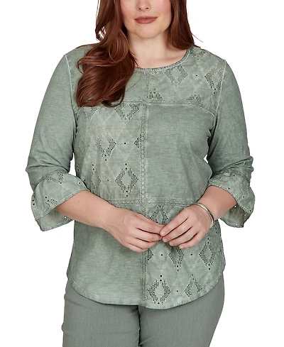 Alfred Dunner Petite Provence Tonal Spliced Patchwork Top