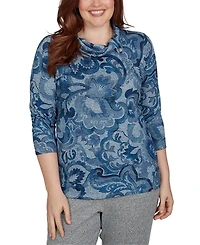 Alfred Dunner Women's Paisley Scroll Cowl Neck Pocket Top