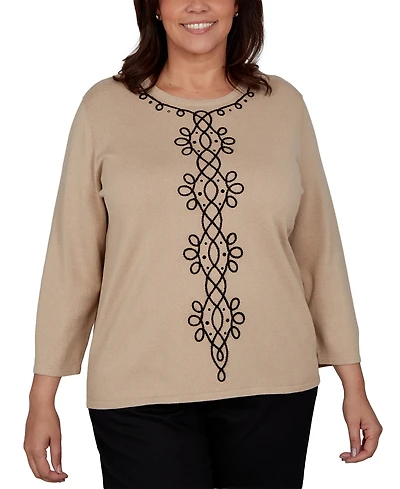 Alfred Dunner Plus Center Scroll Soutache Sweater