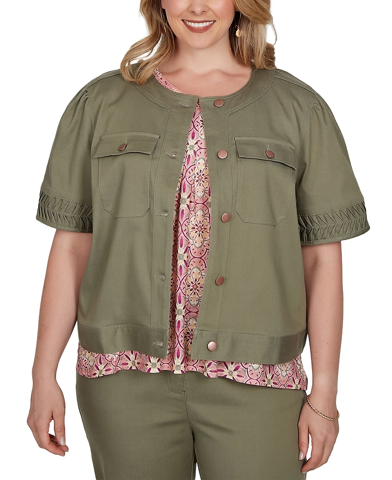 Ruby Rd. Plus Size Pleated Short-Sleeve Soft Denim Jacket