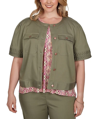 Ruby Rd. Plus Size Pleated Short-Sleeve Soft Denim Jacket