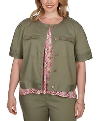 Ruby Rd. Plus Size Pleated Short-Sleeve Soft Denim Jacket