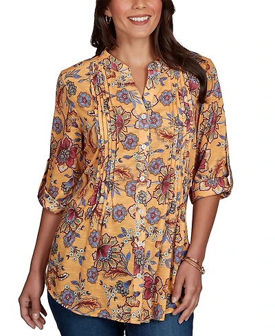 Ruby Rd. Petite Vines Henley 3/4-Sleeve Button-Front Top