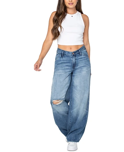 Celebrity Pink Women's Mid-Rise Wide-Leg Slouchy Jeans