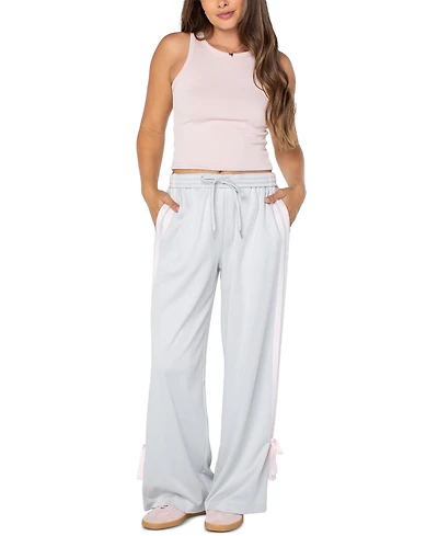 Celebrity Pink Juniors' Wide-Leg Bow-Detail Track Pants