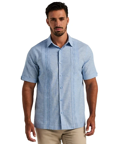 Cubavera Men's Multi-Tuck Embroidery Classic-Fit Cotton-Linen Blend Short-Sleeve Guayabera Shirt