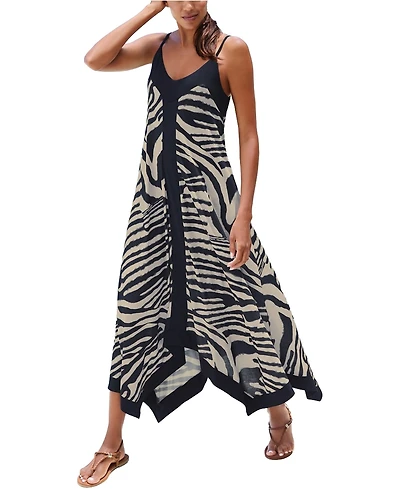 Lascana Women's Viscose Animal Print Color Block Trim V-Neck Midi Dress