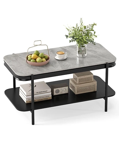 Mecale 2 Tier Modern Rectangular Coffee Table with Sintered Stone Top