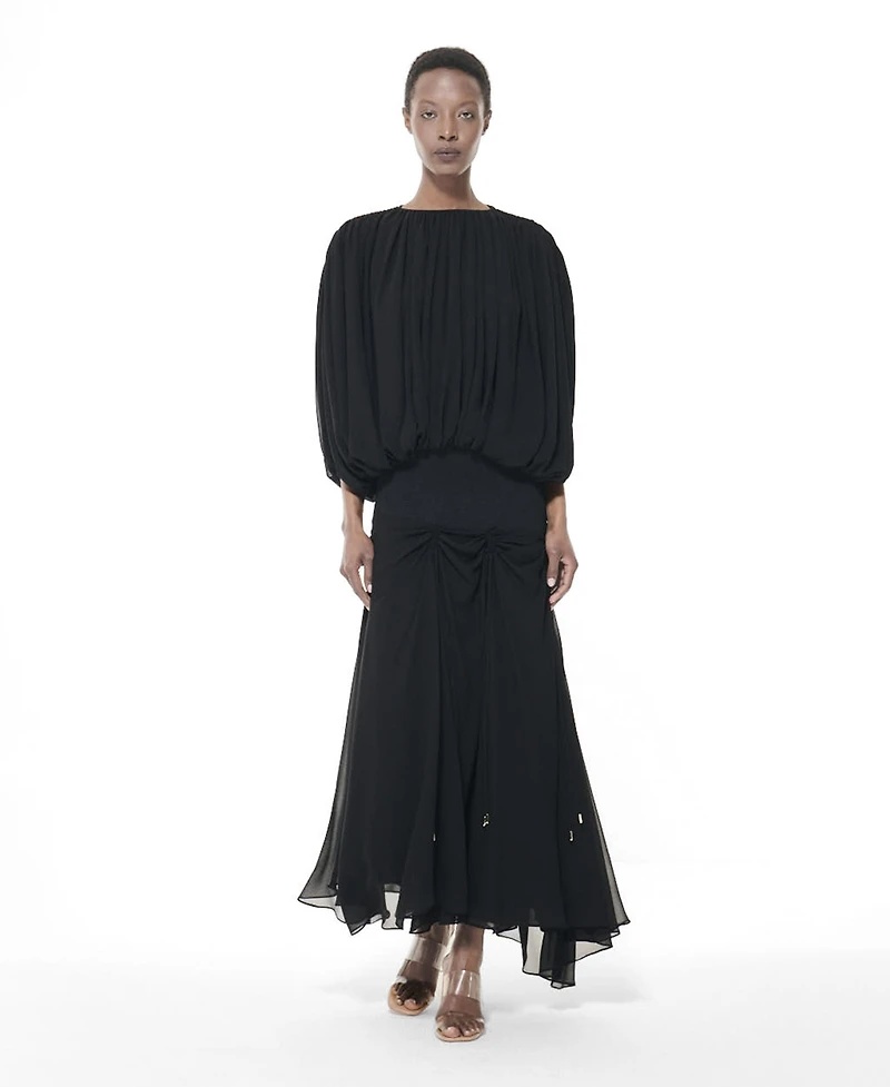 Leem Women's Smocked Waist Maxi Asymmetric-Hem Skirt
