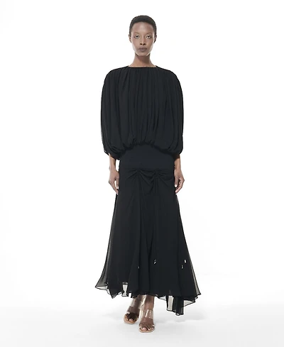 Leem Women's Smocked Waist Maxi Asymmetric-Hem Skirt