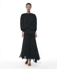 Leem Women's Smocked Waist Maxi Asymmetric-Hem Skirt