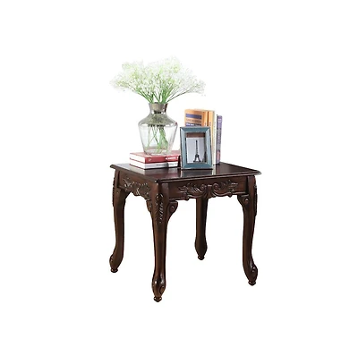 Roundhill Furniture Blush Traditional Ornate Detailing Dark Cherry Finish Wood End Table