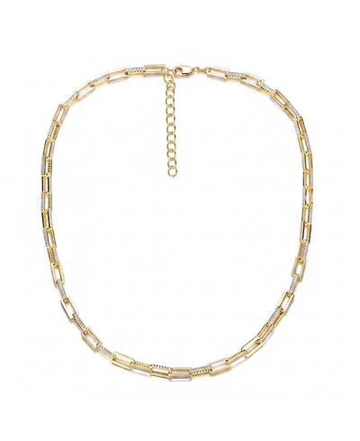 14K Gold Plated Clear Cubic Zirconia Link & Chain Necklace