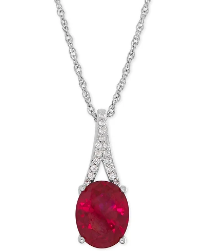 Lab-Grown Ruby (3-5/8 ct. t.w.) and White Sapphire Accent Pendant Necklace in Sterling Silver
