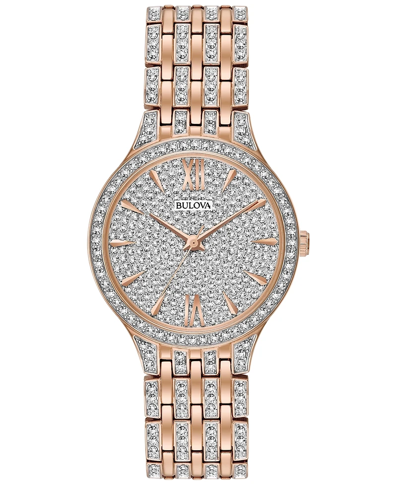 Bulova Women's Crystal Accented Rose Gold-Tone Stainless Steel Bracelet Watch 32mm 98L235