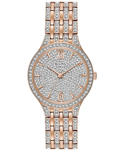 Bulova Women's Crystal Accented Rose Gold-Tone Stainless Steel Bracelet Watch 32mm 98L235