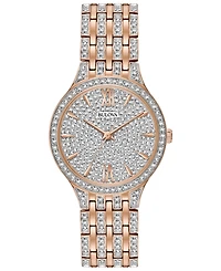 Bulova Women's Crystal Accented Rose Gold-Tone Stainless Steel Bracelet Watch 32mm 98L235