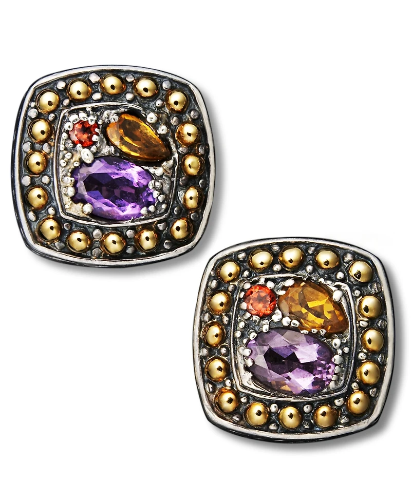 Effy Multistone Square Stud Earrings in 18k Gold and Sterling Silver
