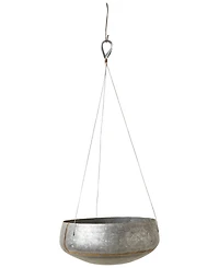 Round Galvanized Metal Hanging Planter, Silver and Gold