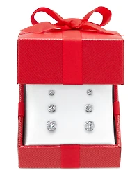 Cubic Zirconia 3-Pc. Set Graduated Stud Earrings 14k Gold or White