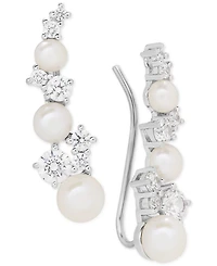 Arabella Cultured Freshwater Pearl (3-1/2 - 5-1/2mm) & Cubic Zirconia Ear Climbers in Sterling Silver, Created for Macy's