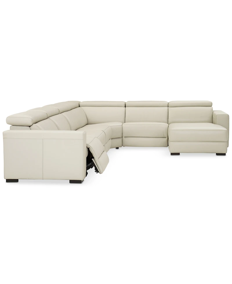 Nevio -pc Leather Sectional Sofa with Chaise, 1 Power Recliner and Articulating Headrests