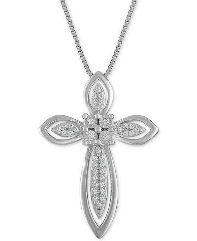 Diamond Fancy Cross Pendant Necklace (1/10 ct. t.w.) in Sterling Silver