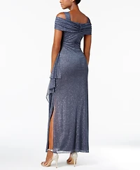 Alex Evenings Cold-Shoulder Draped Metallic Petite Gown