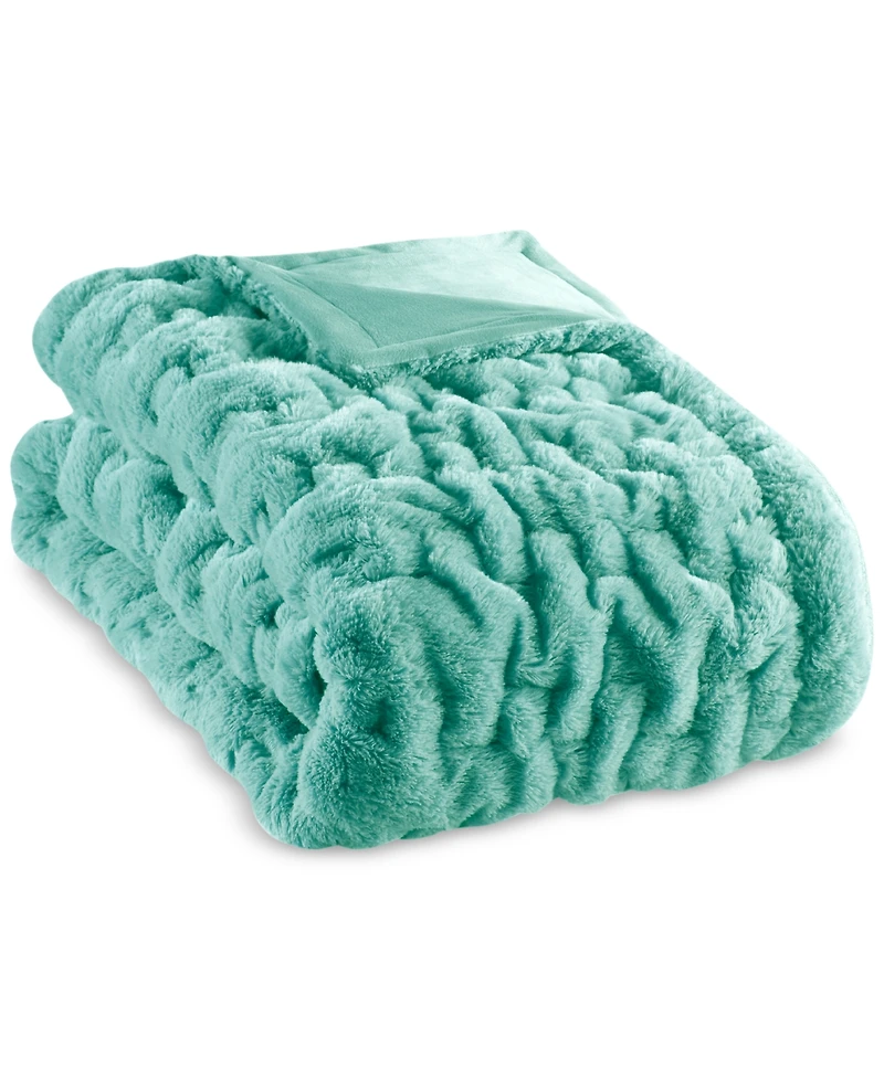 Madison Park Ruched Reversible Faux-Fur Throw, 50" x 60"
