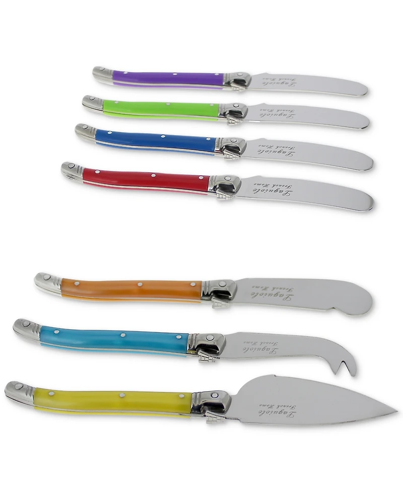 French Home Laguiole Jewel Colors Cheese Knife and Spreader Set, 7 Piece.