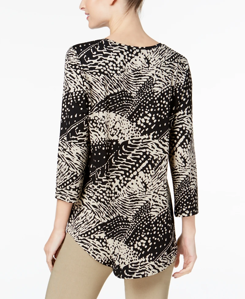 Jm Collection Women's Printed Scoop-Neck 3/4-Sleeve Top, Exclusively at Macy's