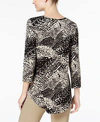 Jm Collection Women's Printed Scoop-Neck 3/4-Sleeve Top, Exclusively at Macy's