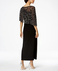 Msk Women's Boat-Neck Embellished-Cape Jersey-Knit Gown