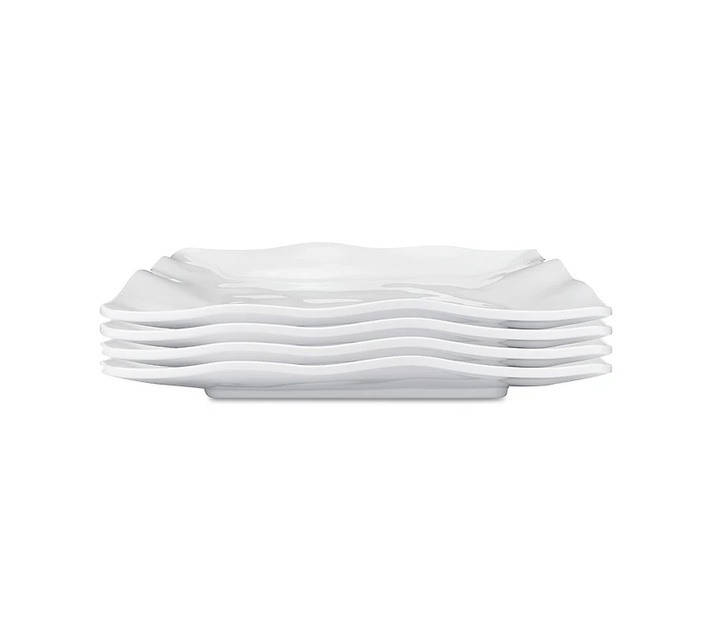 Q Squared Ruffle Melamine Square Dinner Plates, Set of 4