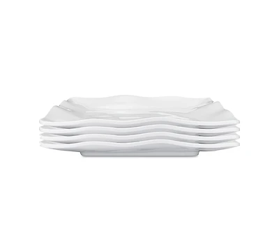 Q Squared Ruffle Melamine Square Dinner Plates, Set of 4