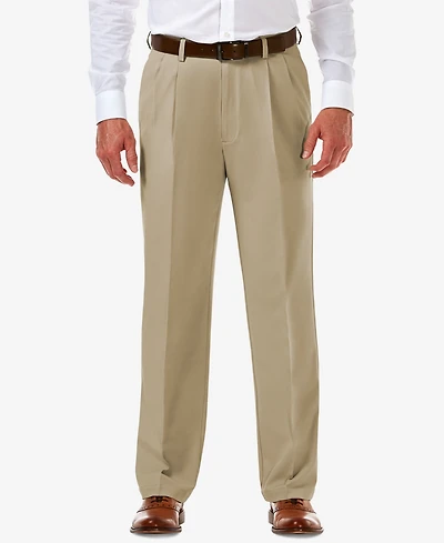 Haggar Men's Cool 18 Pro Classic-Fit Expandable Waist Pleated Stretch Dress Pants