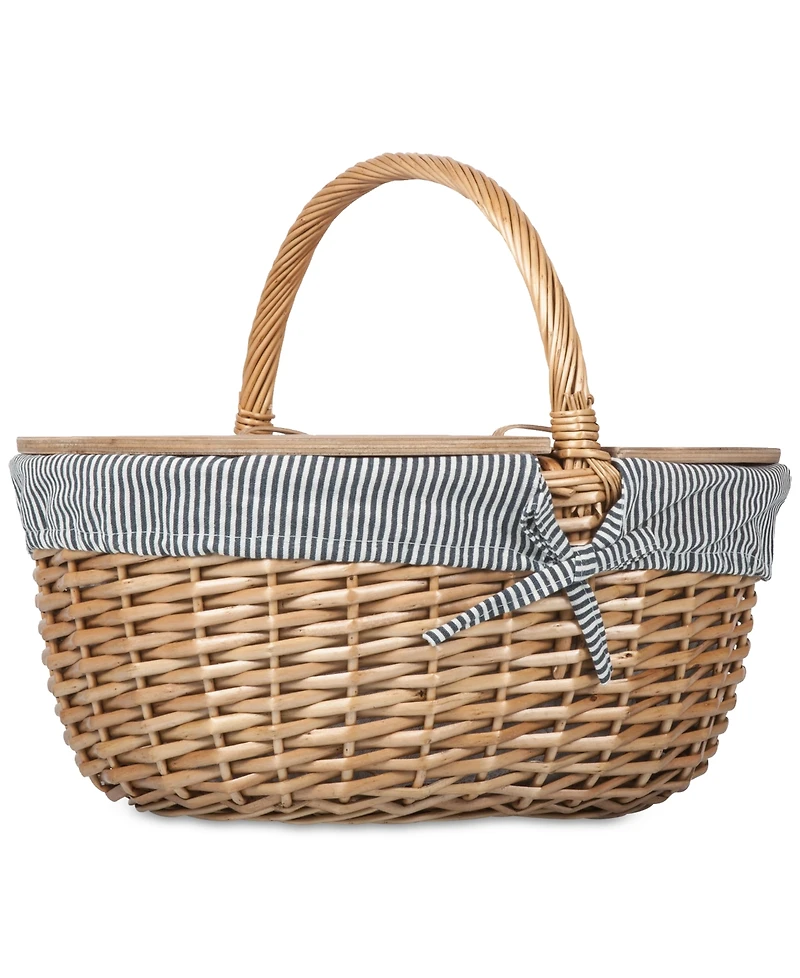 Picnic Time Country Navy & White Striped Picnic Basket