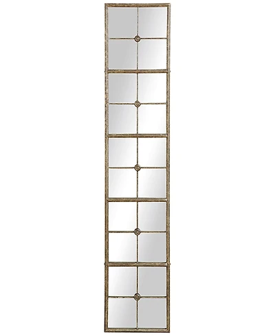 Distressed Rectangle Metal Framed Windowpane Wall Mirror, Gold-Tone