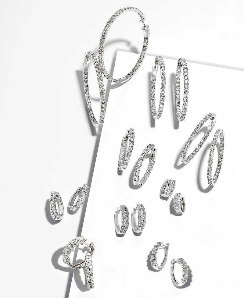 Diamond Small Hoop Earrings in 14k White Gold (1-1/2 ct. t.w.)