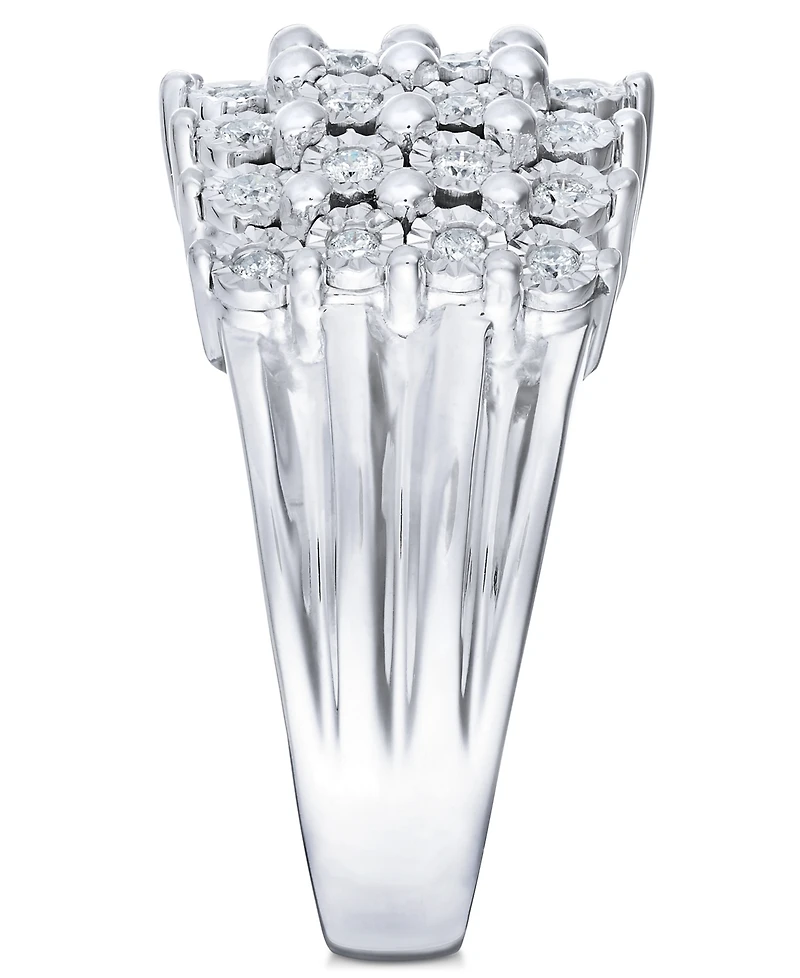 Diamond Multi-Row Ring (1/2 ct. t.w.) in Sterling Silver or 14K Gold Over Sterling Silver