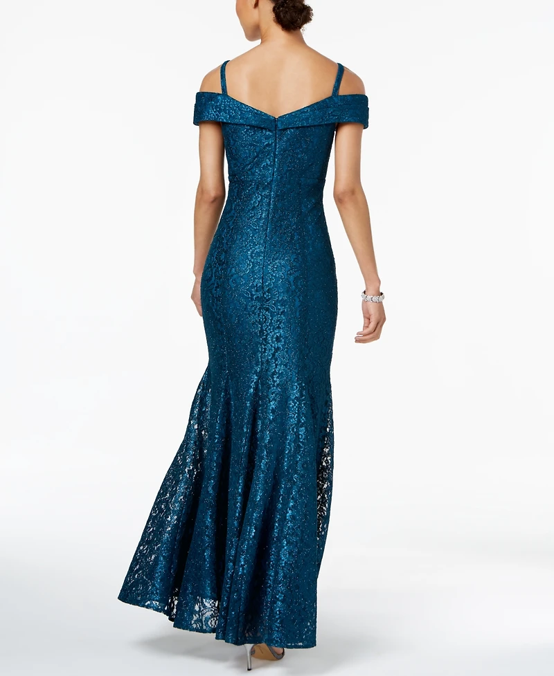 R & M Richards Off-The-Shoulder Lace Gown